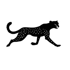 a black silhouette of a cheetah on a white background black, cheetah, illustration, leopard, silhouette , Generative art.