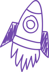 Hand-Drawn Purple Rocket Ship Illustration