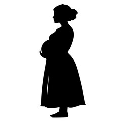 a black silhouette of a pregnant woman in a long coat black, coat, long, pregnant, silhouette, stand, woman , Generative art.
