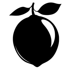 Fototapeta premium a black silhouette of an orange, lemon or peach with a leaf black, fruit, icon, illustration, leaf, lemon, orange, peach, silhouette , Generative art.