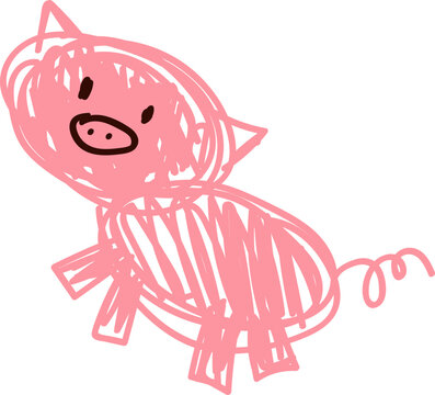 Childlike Drawing of Pink Pig