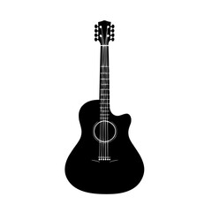 Obraz premium a black acoustic guitar on a white background black, guitar, icon, silhouette , Generative art.