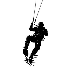 a silhouette of a man holding on to a rope black, hold, man, rope, silhouette , Generative art.
