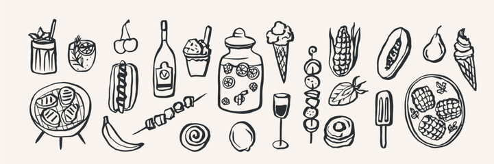 Naklejka na ściany i meble Hand drawn doodle summer food collection