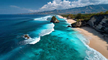 Traveling background, calm perfect beautiful beach summer vacations, turquoise ocean water wallpaper, scenic idyllic sea landscape