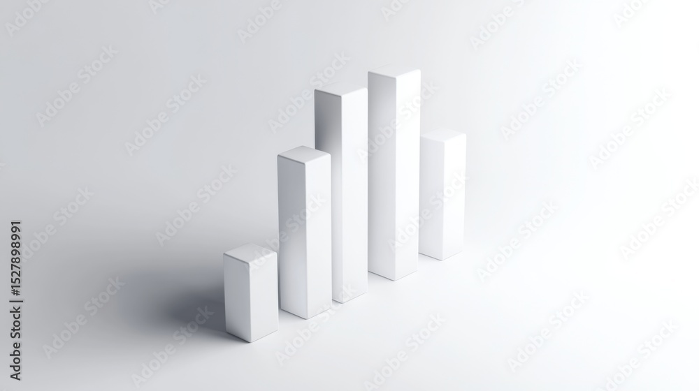 Poster A minimalistic D bar graph with soft shadows on a white background, perfect for business presentations