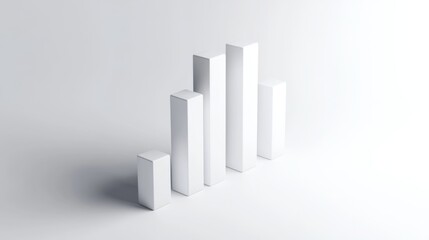 A minimalistic D bar graph with soft shadows on a white background, perfect for business presentations