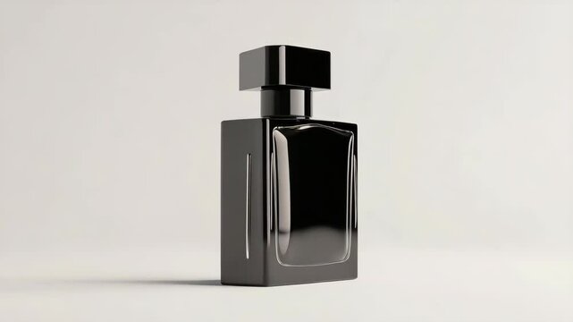Shiny metallic perfume bottle with modern rectangular shape, realistic style, isolated on light background, concept of luxury and elegance