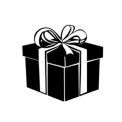 a black icon of a gift box with a ribbon black, bow, gift, gift box, icon, ribbon