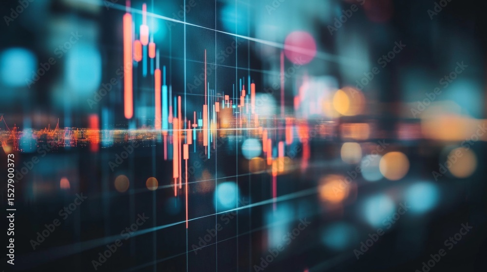 Poster a minimalist image of candlestick charts on a monitor, showing price movements and trading volumes, 