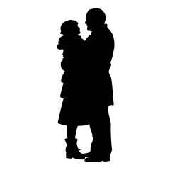 a black and white silhouette of a man hugging a woman black, couple, hug, man, people, silhouette, stand, woman