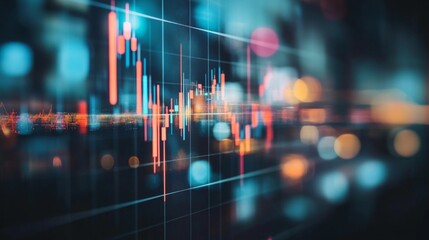 Fototapeta premium A minimalist image of candlestick charts on a monitor, showing price movements and trading volumes, symbolizing technical analysis in stock trading.