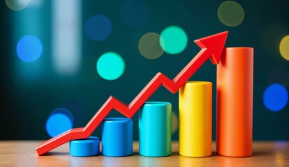 Fototapeta premium Colorful Bar Graph with Upward Arrow, Symbolizing Growth and Progress