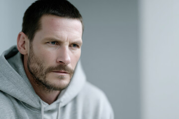 Fototapeta premium portrait of drug dealer sitting in dark corner of room with hint of embarrassment on his face