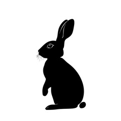 Obraz premium a black silhouette of a rabbit on a white background black, bunny, image, rabbit, silhouette, sit , Generative art.