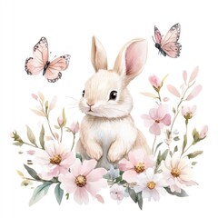 Obraz premium Pastel bunny in floral setting