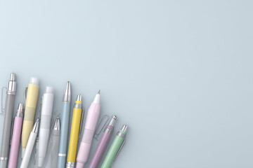 d stationery arrangement focusing on right edge featuring ultrabright colors against clean background