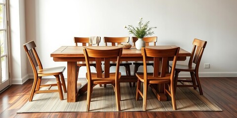 Fototapeta premium Rustic wooden dining set, table & chairs, home decor, wooden table, wooden chairs