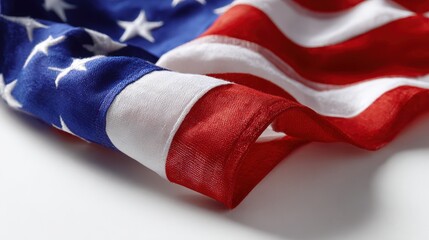 American flag folded neatly on white background for Memorial Day
