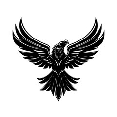 Obraz premium black and white icon of an eagle in flight bird, black, eagle, flight, icon, symbol, wing , Generative art.