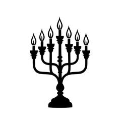 Fototapeta premium a black silhouette of a menorah with candles black, candle, icon, silhouette , Generative art.