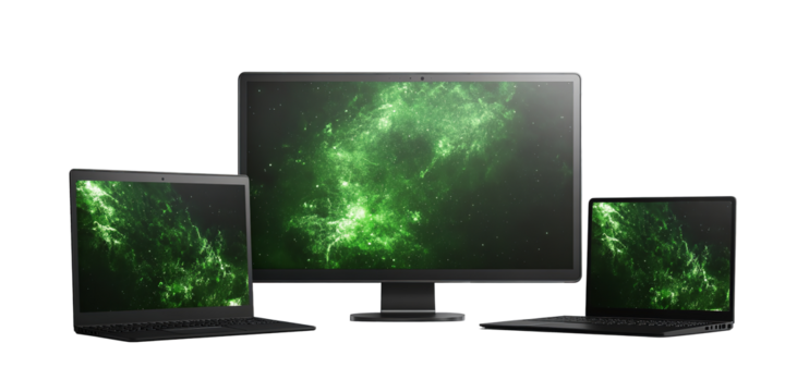 The power of digital creativity with two laptops and on transparent background