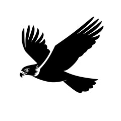 a black silhouette of an eagle, a bird of prey, flying in the air bird, black, eagle, flight, fly, hawk, icon, silhouette, wing 