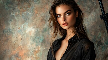 Fototapeta premium Strong woman holding a gun in a confident stance with a serious expression on her face