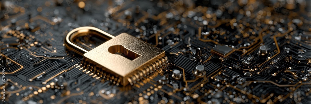 Aufkleber Encrypted Password Vault Being Cracked by Robotic Arm on a Circuit Board in a High-Tech Laboratory Environment