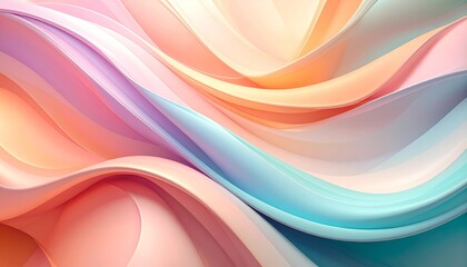 stunning digital illustration of 3D layered abstract shapes in a blend of pastel tones, mimicking sophisticated cloth folds