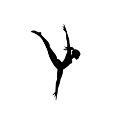 Fototapeta premium a black silhouette of a young woman doing aerial acrobatics on a white background black, girl, silhouette, woman, young , Generative art.