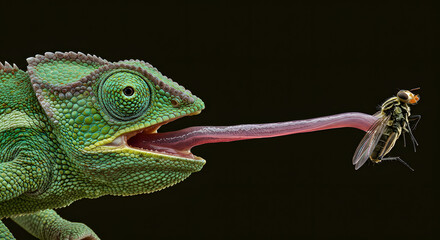 Fototapeta premium Chameleon Catching a Fly
