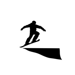 a black and white silhouette of a man riding a skateboard on a ramp black, cliff, jump, man, person, ramp, ride, silhouette, skateboard, skateboarder, snowboarder , Generative art.