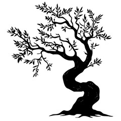 black silhouette of a tree with leaves on a white background black, branch, silhouette, tree