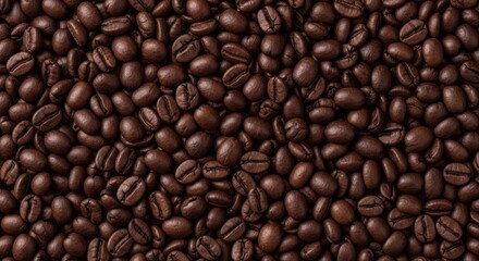 Obraz premium Close up top view of dark roasted coffee beans creating a rich textured background