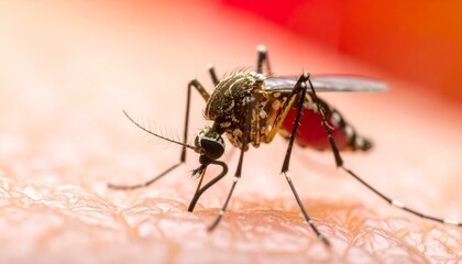 Mosquito Feeding on Human Skin