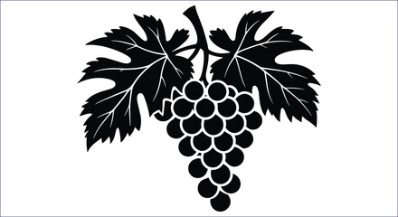 Obraz premium Black And White Grape Bunch With Leaves Simple Vector Illustration
