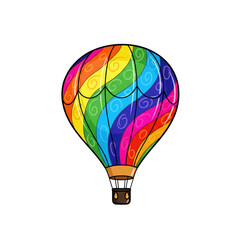 Obraz premium Whimsical Rainbow Air Balloon Illustration Against a Stark Black Backdrop