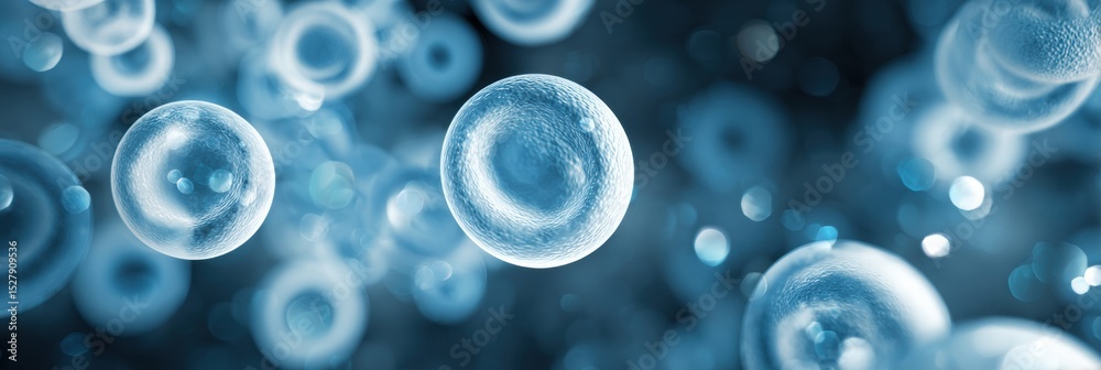 Poster Floating Contacts Glowing in Medical Blue, Illustrating Cellular Structure With Minimal Background for Enhanced Focus on Details