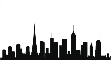 Naklejka premium City Skyline Silhouette Of Urban Metropolis Architecture On A White Background