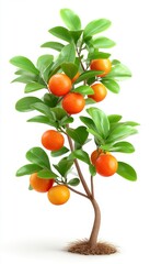 3D Render of Small Orange Tree with Ripe Fruit on White Background