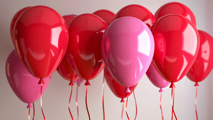 Red and Pink Balloons Bunch Closeup