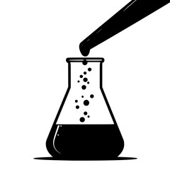 a black and white illustration of a chemical flask black, illustration, liquid