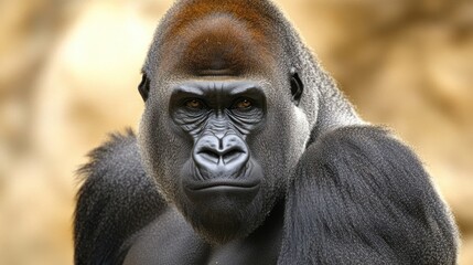 Obraz premium Close-up of a large, imposing silverback gorilla