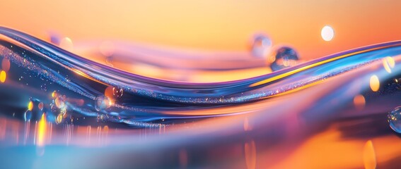 Colorful abstract landscape with planets and waves at sunrise