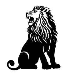 a black and white illustration of a lion black, illustration, lion, silhouette, sit