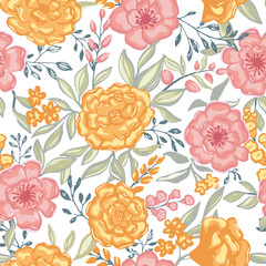 Seamless pattern flowers. Vector illustration. Vintage seamless floral pattern.. Stock vector for printing on surfaces. Realistic flowers. 