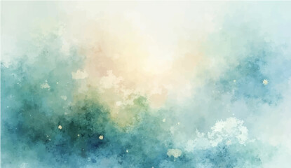 Obraz premium blue green and white watercolor background with abstract cloudy sky concept with color splash design and fringe bleed stains and blobs.