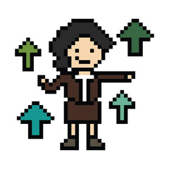 Obraz premium Cartoon cute pixel cartoon 8bit character business woman office smart work game decoration business 8 bit female lady businesswoman career smart character game png vector.