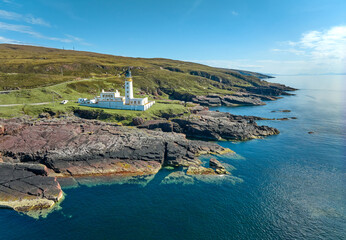 aerial view of Rua Reidh Iighthouse at the rocky west coast of Scotland near Gairloch © Uwe